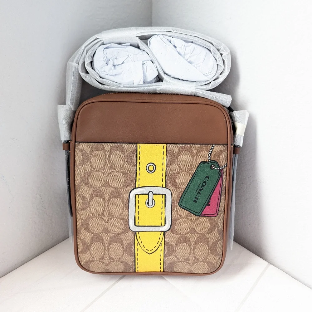 NWT Coach CH200 Hudson Crossbody 21 Signature Canvas&Leather Trompe L'oeil Print